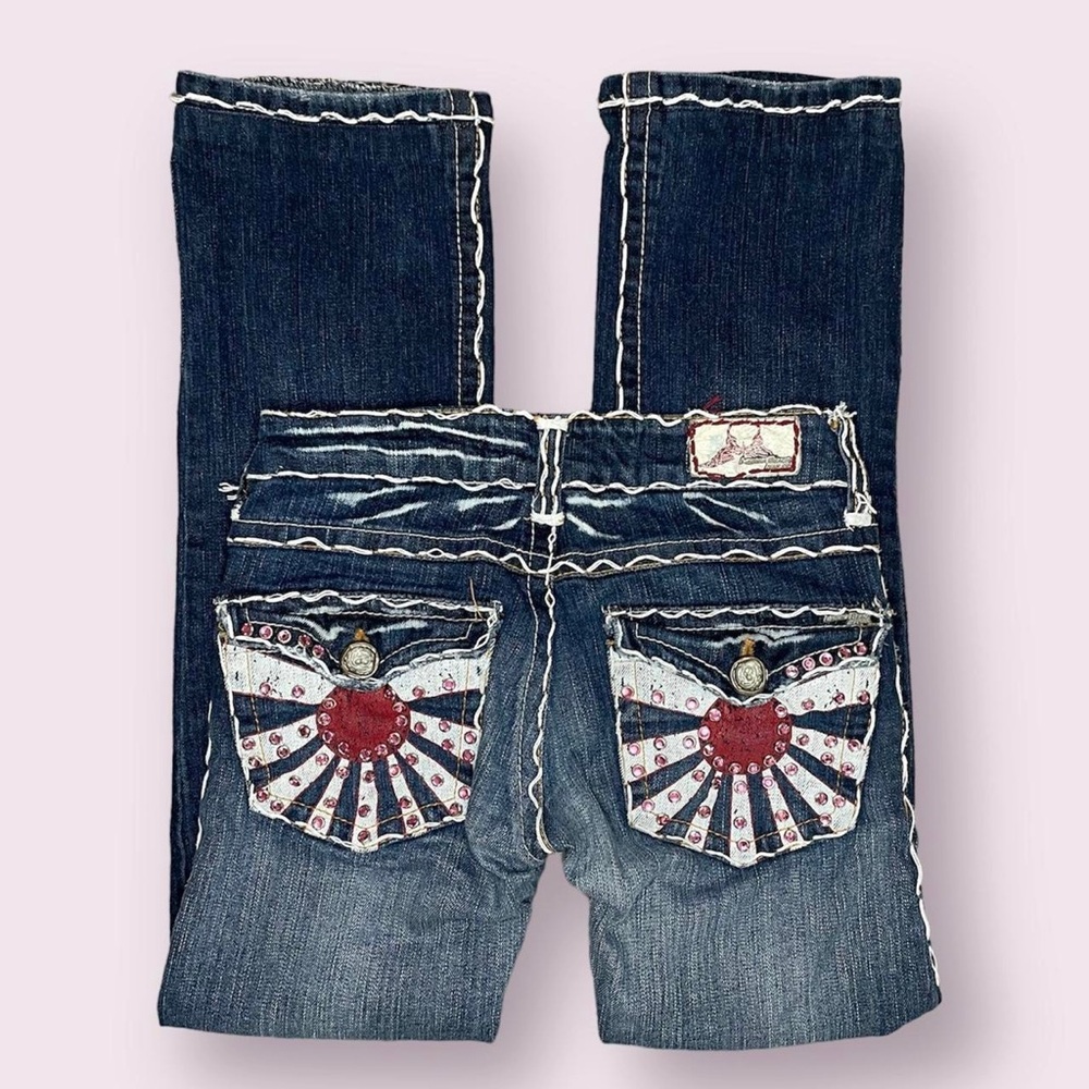 rare y2k vintage laguna beach brand contrast stitch dark wash denim jeans